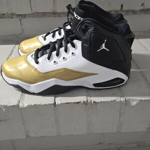 Jordan Kids' Black, White, and Gold Sneakers